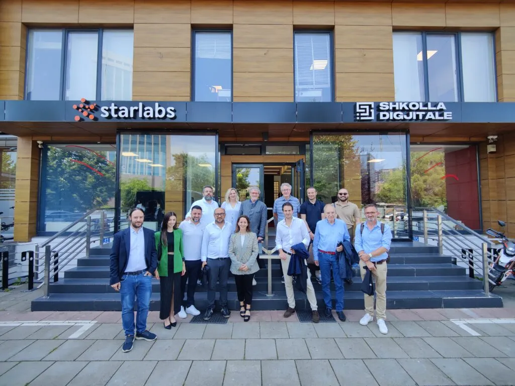 The Swiss business delegation with their hosts outside the StarLabs and Digital School offices