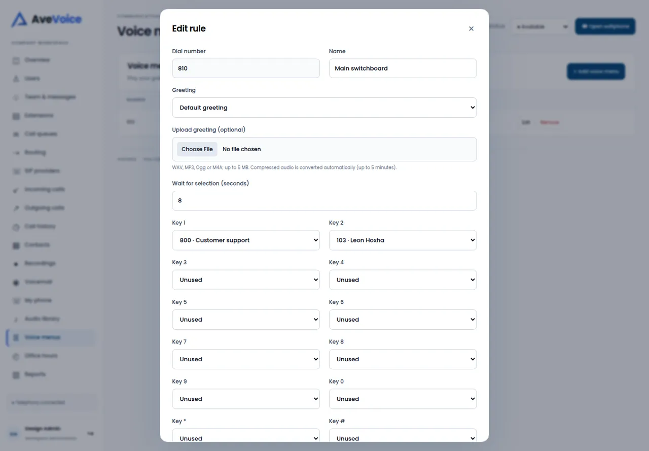 AveVoice voice-menu interface with demonstration data